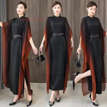 2023 kínai javult qipao nemzeti gradiens szín cheongsam ruha szatén qipao keleti vintage bankett estélyi ruha vestido
