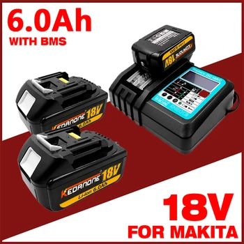 2DB A Makita 18V 6Ah Lithium Akkumulátor+ Töltő,elektromos Szerszámok BL1860 BL1850B BL1850 BL1840 Csere Akkumulátor