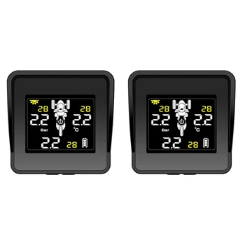 2X Napelemes Vezeték nélküli Gumiabroncs-Nyomás figyelő Rendszer Motorkerékpár TPMS Gumiabroncs Nyomás Monitor LCD Kijelző 3 Külső Érzékelők