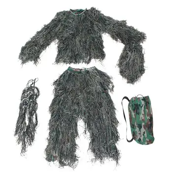 3D Ghillie Suit Dzsungel Álcázás Geely Ruházat CS Elszáradt Fű Képzés Ruházat Poliészter Teljes Borító Vadász Öltönyök