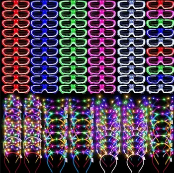 50pcs Világít a Sötétben Rave Party Kellékek Fény Szemüveg LED Macska, Nyuszi Füle Fejpánt Korona Fejdíszek Hairband a Neon Nyaralás