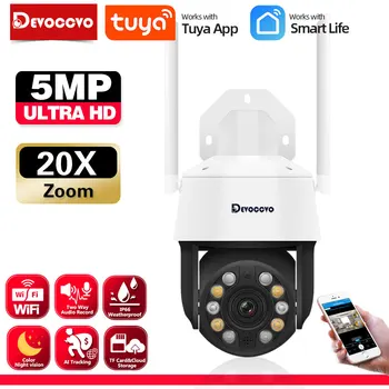 5MP Tuya Wifi PTZ Kamera 20X Zoom Auto Tracking Vezeték nélküli Intelligens Élet CCTV Biztonsági Kamera Színes éjjellátó