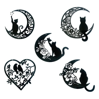 831B Akril Nap Rögzítők Lóg Ablak Dísz Fekete Macskák Hold Nap Rögzítők Medálok Dekoráció Hálószoba, Iroda