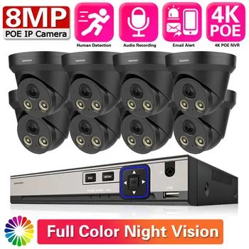 8CH 8MP Ultra HD NVR Videó Biztonsági Rendszer 4K H. 265+ Felügyeleti NVR 4K IP66 IPC CCTV Színes éjjellátó Dome Kamera Szett