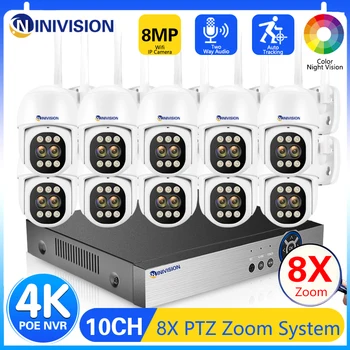 8MP 8X Digitális Zoom 2.8+12mm Kettős Lencse PTZ WiFi Kamera Színes éjjellátó Emberi Érzékelés 4K 10CH POE NVR CCTV Felügyeleti Készlet