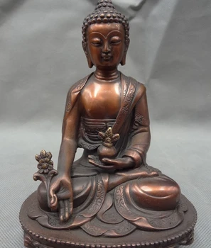 A kínai Tiszta Bronz Sakyamuni Sákjamuni Tibet Joss Gyógyszer Buddha Ülés Szobor 21 cm