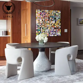 A poszt-modern, világos luxus rocky asztal, szék kombináció háztartási Rochburg tervező high-end olasz márvány kerekasztal