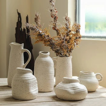 A termék testre szabható.Durva kerámia váza dísz, szárított virág táblázat kerámia virág egyszerű, modern, kreatív otthon