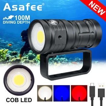 Asafee D10 18000LM Búvár Víz alatti Lámpa 100M Fényképészeti Töltse Fény UV Lámpa LED COB 6 Módok Búvár Fáklya