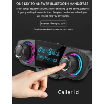 Bekapcsolás KIKAPCSOLÁS Bluetooth-kompatibilis 5.0 FM Modulátor Transmitter Kihangosító Autóskészlet TF USB-Zene AUX Audio MP3-Lejátszó