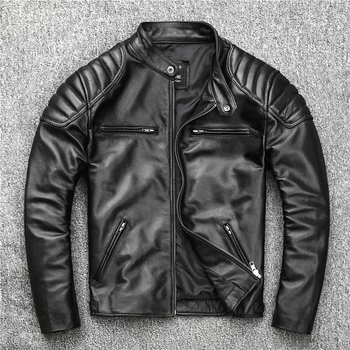 Bárány Bőr Valódi luxus márka igazi minőségi Irha marhabőr ruhát.fekete motoros stílus kabát,népszerű vékony valódi bőr c
