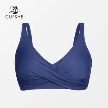 CUPSHE Plus Size Kék, V-nyakú Csavar Bikini Felső, Csak A Nők Nagy Méretű Szexi Csipke Felső 2023 Strand Külön Fürdőruha Melltartó Top