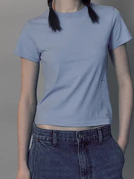 Egyszínű, Egyszerű T-shirt a Nők Nyáron, Kerek Nyakú, Rövid Ujjú Slim Divat póló Ruha Női Alkalmi Vintage Felső Póló 2023