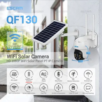 ESCAM QF130 1080P PIR Riasztó Wifi IP Kamera Napelem Színes éjjellátó kétirányú Audio IP66 Kültéri Napelemes Kamera