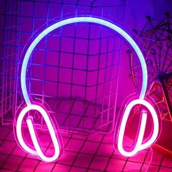 Fejhallgató neonreklám Fülhallgató Neon Fények Játék Szoba Audio Szoba Hálószoba Stúdió Fali Dekor Fejhallgató Led Neon Menő Játékosok Ajándék