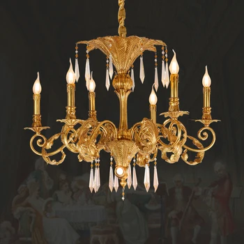 Francia Réz Antik Kristály Csillár Nappali, Étkező Tanulmány Hálószoba Világítás Európai Villa Luxus Réz Medál Lámpa