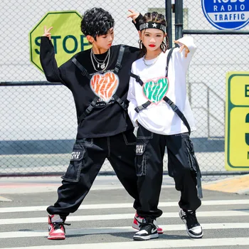 Gyerek Király Kpop Ruhát, Ruhát a Lány, Fiú, Túlméretezett Heveder Pulóver Felső Streetwear Taktikai Nadrág Hip-Hop táncverseny