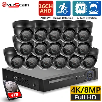 H. 265+ 16CH 8.0 MP DVR 8 MEGAPIXELES Kamera Rendszer Kültéri Időjárásálló CCTV Videó Kupola Fém Kamera DVR Kit HDD P2P 16 Csatorna