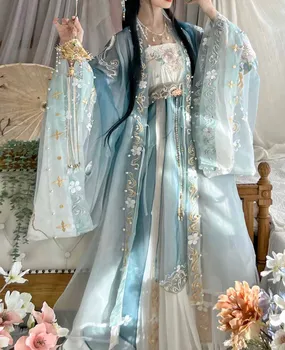 Hanfu Ruha Nők Gradiens Kék Magas minőségű Hímzés Hagyományos Kínai Vintage Hanfu Szettek Női Karnevál Cosplay Jelmez