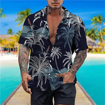 Hawaii Tömörítés, Alkalmi Ing, A Férfiak Nyaralás Szociális Levél Minta Slim Fit Divat Camisa Virágos Masculina Y2k Ruházat