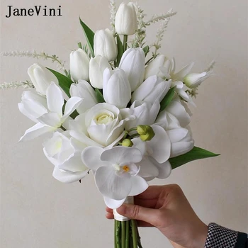 JaneVini Igazi Kapcsolatot Fehér Kála Esküvői Koszorúslány Esküvői Csokor Braut Strauss Blumen Mesterséges Tulipán Kéz Virág A Menyasszony