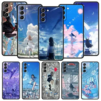 Japán Anime Kezét Lányok Táj Telefon tok Samsung Galaxy S23 Ultra S21 S22 S20 FE 5G S10 S10E S9 S8 Plusz Megjegyzés: 20 Borító