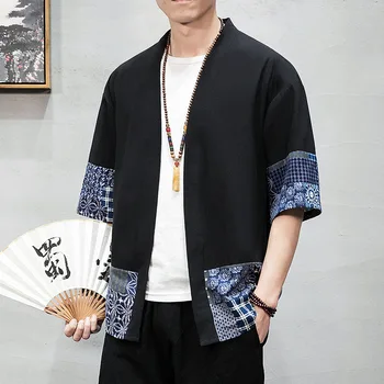 Japán Kimonó Kínai Stílusú Póló Férfi Ősi Stílus Ifjúsági Tang Style Kardigán Kínai Stílusú Kabát Pamut Ágynemű Laza Daopao