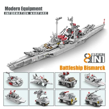 KAZI 757pcs 8in1 Bismarck Csatahajó MOC építőkövei Hadihajó Modell-Készlet Puzzle Közgyűlés Tégla Játékok Gyerek Fiú Ajándék