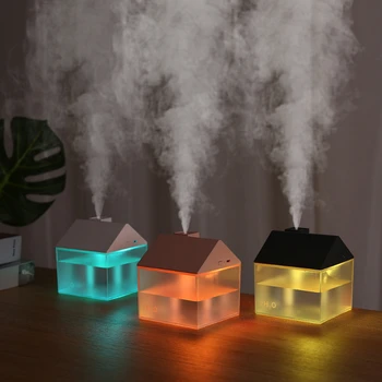 Kreatív 3in1 Kis Ház Párásító USB Haza Hordozható Asztali Csendes Mini Éjszakai Fény Ultrahangos Néma Köd Készítő Diffúzor