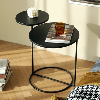 Kreatív Északi Vas Kis Asztalon Két Réteg Luxus Nappali Dohányzóasztal Egyszerű Kerek Éjjeliszekrényen Otthon Bútor