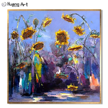 Kézzel készített Nyíló Virág olajfestmény, Vászon Napraforgó Falon Festmény lakberendezés Modern Kés Virág Festmény, Mint a Művészet Ajándék