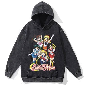 Laza Pulóver, Hip-Hop, Klasszikus Kapucnis Pulóver Férfi Kapucnis Pulóver Harajuku Streetwear Sailor Moon Anime Grafikai Kapucnis
