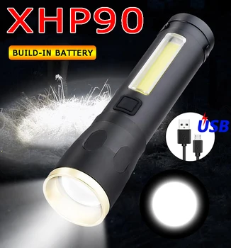 Legfényesebb XHP90 nagy Teljesítményű led-es zseblámpa 18650 Lámpa USB Újratölthető taktikai zseblámpa elemlámpa Lámpás kemping lámpa