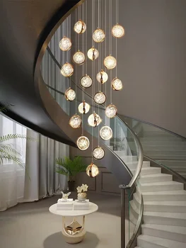Modern kristály csillár lépcső Fény luxus villa duplex nappali, előtér buborék labdát forgó LED buborék hosszú lógó lámpa