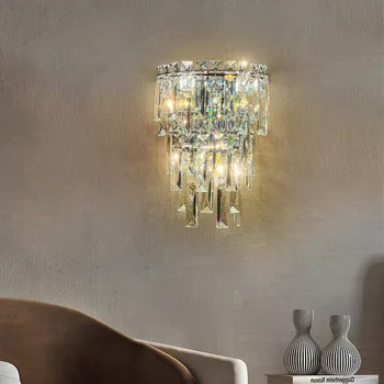 Modern, világos luxus minőségű kristály csillár nappali, hálószoba, ágy melletti folyosó folyosó személyiség dekoratív fali lámpa