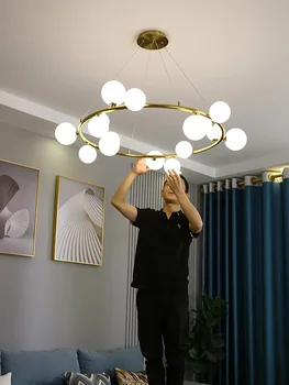 Nappali fény Skandináv stílusú Kerek buborék egyszerű üveg labdát, Étkező Csillár Posztmodern hálószoba Szoba Csillár