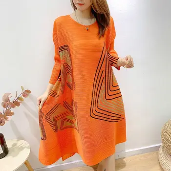 Narancssárga Ruhát Rakott a Tavasz Új 2023 Laza A-vonalú Ruha, Nagyméretű ruha, női 2023 nyári hosszú ruha