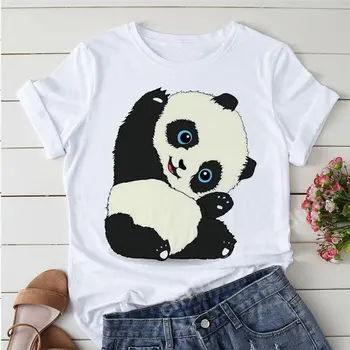 Nyújtás Panda Nyomtatás póló Női Ruhák Rajzfilm Tshirt Maximum Rövid Ujjú Póló Grafikus Póló Fehér Nyári Aranyos Ruhák