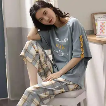 Női Pizsama Szett 2023 Nyáron Új Divat Rövid Ujjú Capris Aranyos Pijama Két Darab koreai Laza, Vékony, Szexi Hálóruházat Öltöny