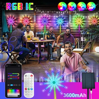 RGBIC Tűzijáték Lámpa, Zene, Ritmus, Egy-Egy Ellenőrzés IP44 Vízálló RGB Szalag Lámpa Kültéri Kert, Hálószoba Decora