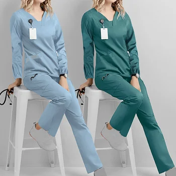 Scrubs Orvosi Egyenruhás Nők 2023 Hosszú Ujjú, V-nyakú Zsebében gyermekkel T-shirt Maximum Őszi Mezük De Enfermera Mujer
