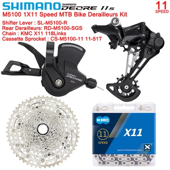 SHIMANO M5100 Groupset 1X11 Sebesség Derailleurs Készlet MTB Kerékpár KMC Lánc CS-M5100 11-42T/51T Kazetta Lánckerék Szett Kerékpár Alkatrészek