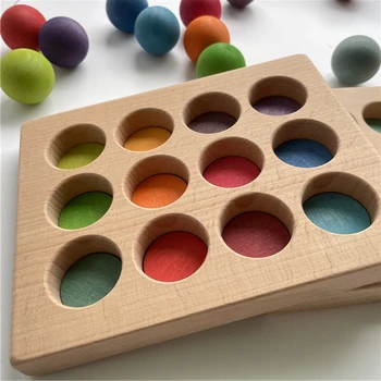 Szivárvány Színű Válogatás Testület Fa Golyó Tálca Kognitív Megfelelő Peg Babák Érmék Gyűrűk Montessori Oktatási Játékok
