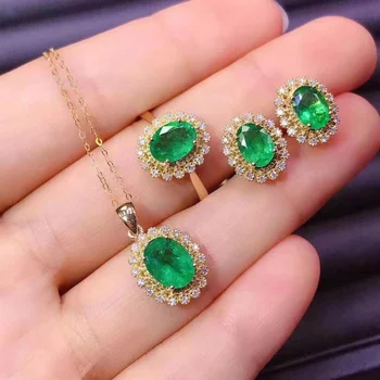 Természetes Smaragd Meghatározott Luxus Ékszer Tervező 925 Sterling Ezüst Női Gyűrű, Medál, Fülbevaló