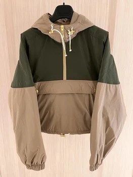 Tervező retro kontraszt színű zsinórral kapucnis dzseki, női új őszi divat luxury all-in-one kemény héjú kabát