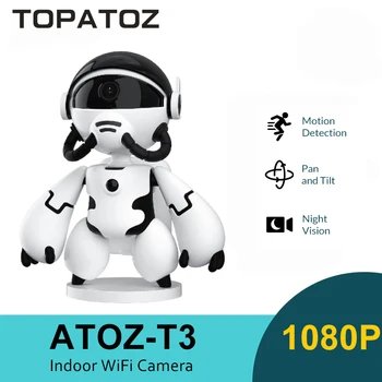 TOPATOZ WiFi IP Robot Kamera Full HD Vezeték nélküli éjjellátó CCTV Megfigyelő Biztonsági Kamera Beltéri Baba Monitor kétirányú Audio