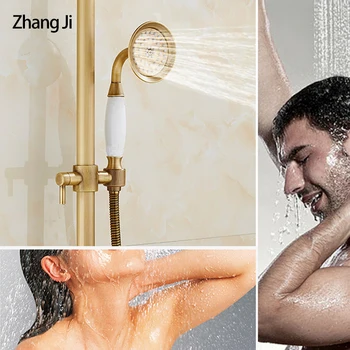 Zhangji Kerek Retro Réz, Kerámia Víztakarékos Zuhanyfej Csapadék Nagy Nyomás Fürdőszoba Kiegészítők Beállítása Zuhanyfüggöny