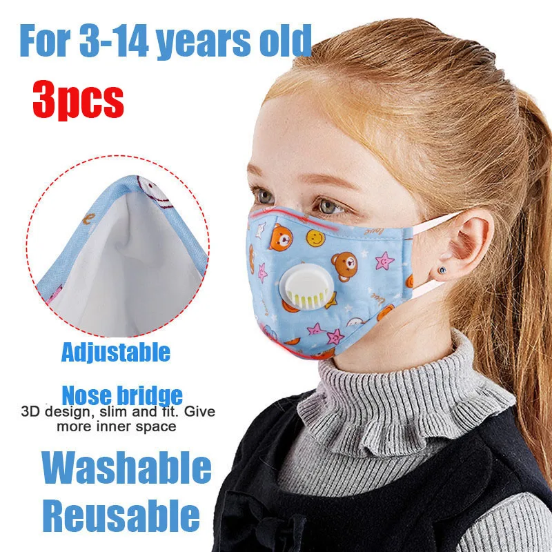 3pcs Gyermek Maszk PM2.5 Szűrő Légzésvédő Maszk Levegőt Valve Anti Por Védő Újrahasznosítani Száj Maszk újrafelhasználható maszk gyermekek gyerek