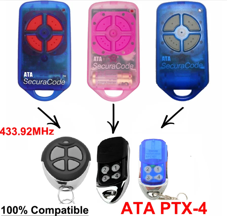 433.92 MHz ATA PTX4 Herculift PTX-4 garázsnyitó Távirányító 4 Gomb Csere Klón Kompatibilis SecuraCode Kulcs