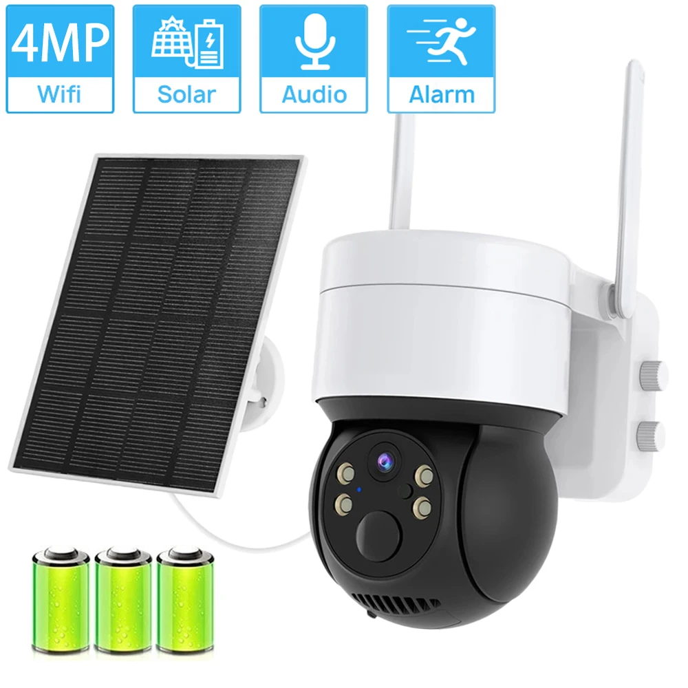 4MP Napelem Wifi Kamera PIR Emberi Érzékelés éjjellátó kétirányú Audio Kültéri Vezeték nélküli PTZ Biztonsági IP Kamera ICSEE